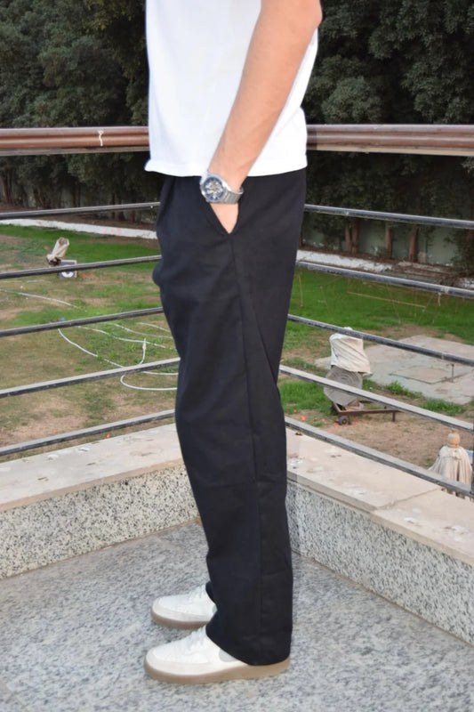 BLACK PLEATED GABARDINE PANTS