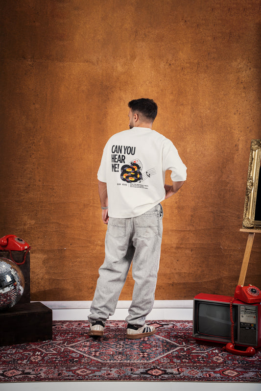 RW White Boxy-TEE "CAN YOU HEAR ME"