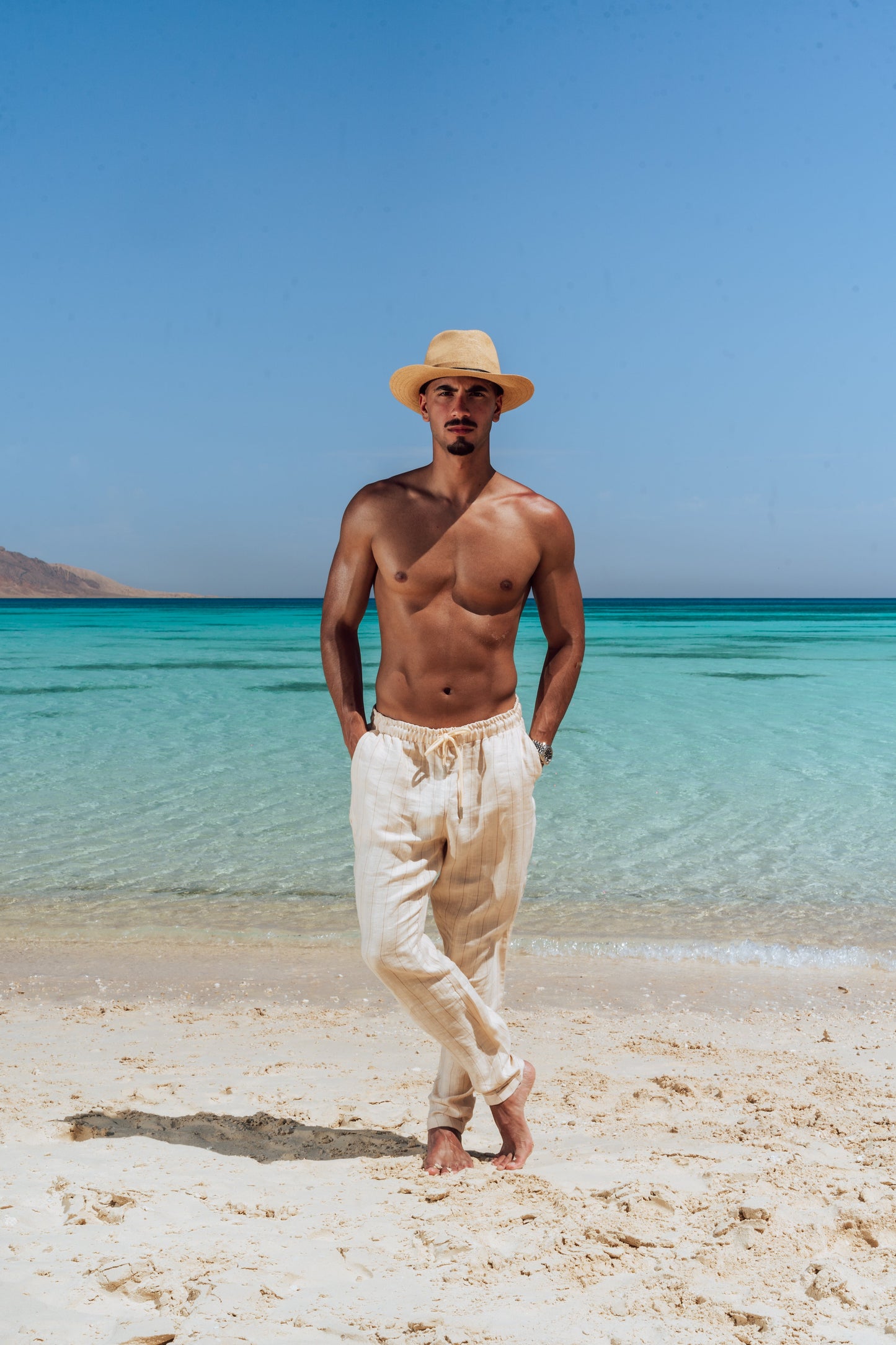 Sand Stripe Linen Trousers
