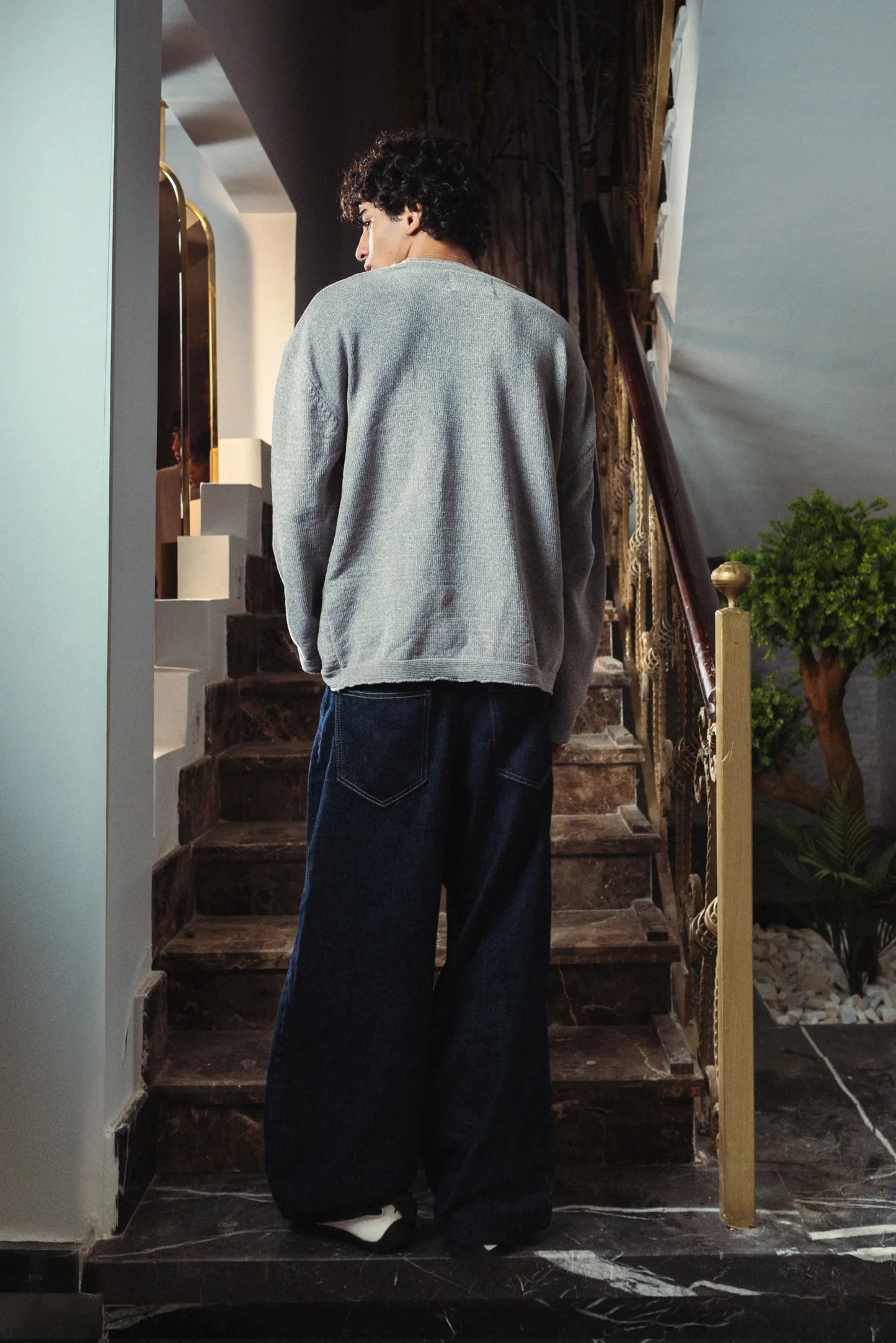 Glacier Gray Velvet Knitted Crewneck