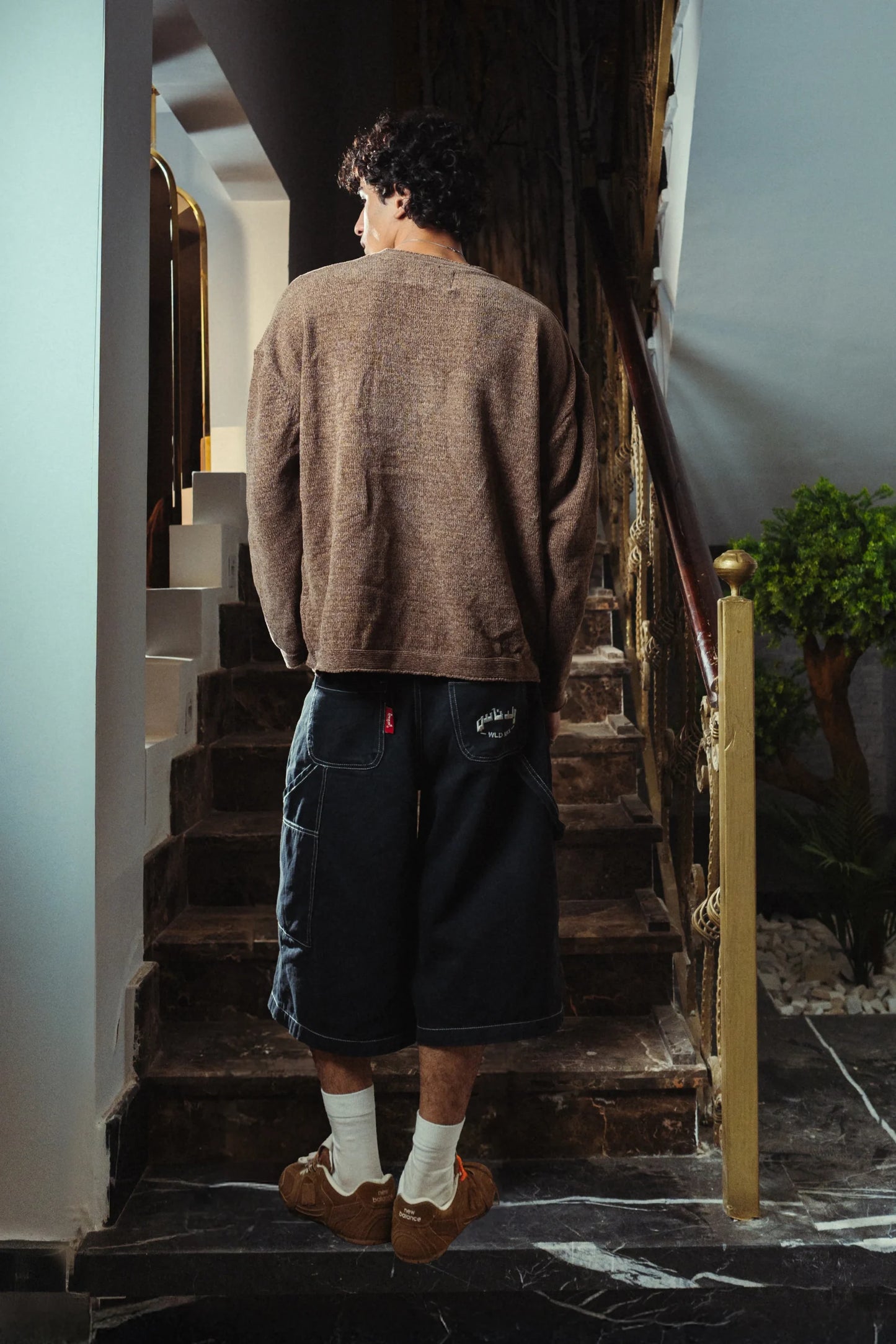 Forest Brown Velvet Knitted Crewneck