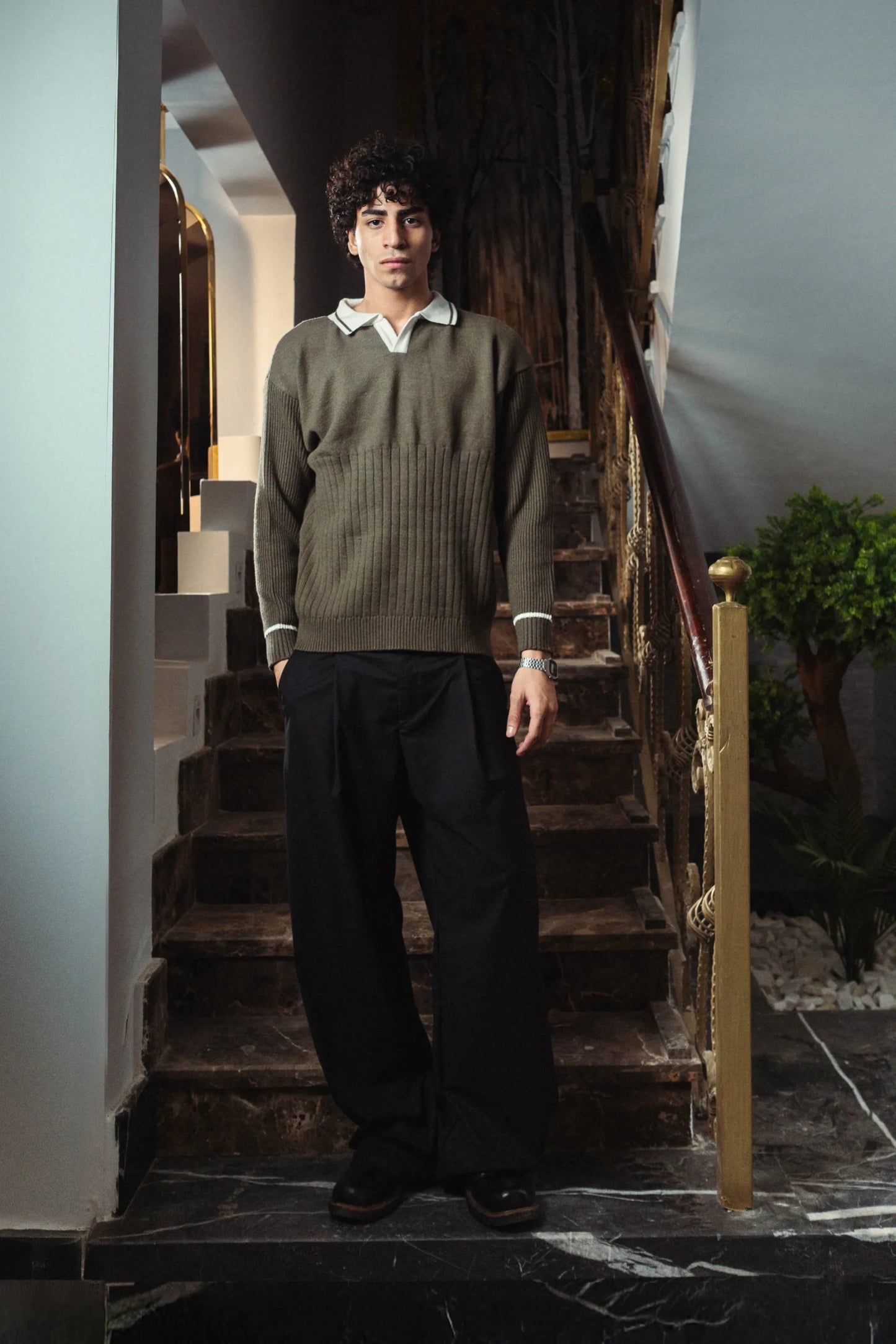 Ebony Olive Knitted Polo