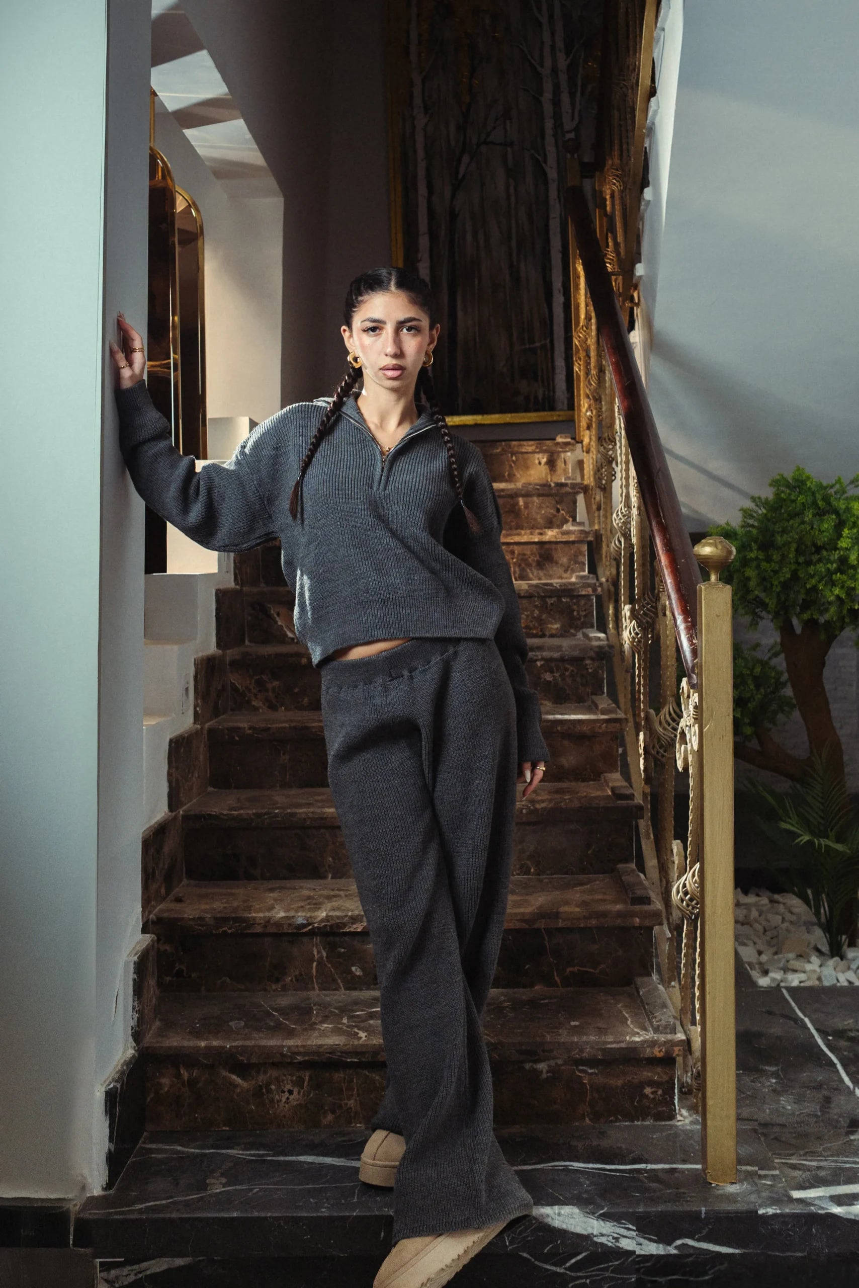 Storm Dust Quarter Zip Knitted Set