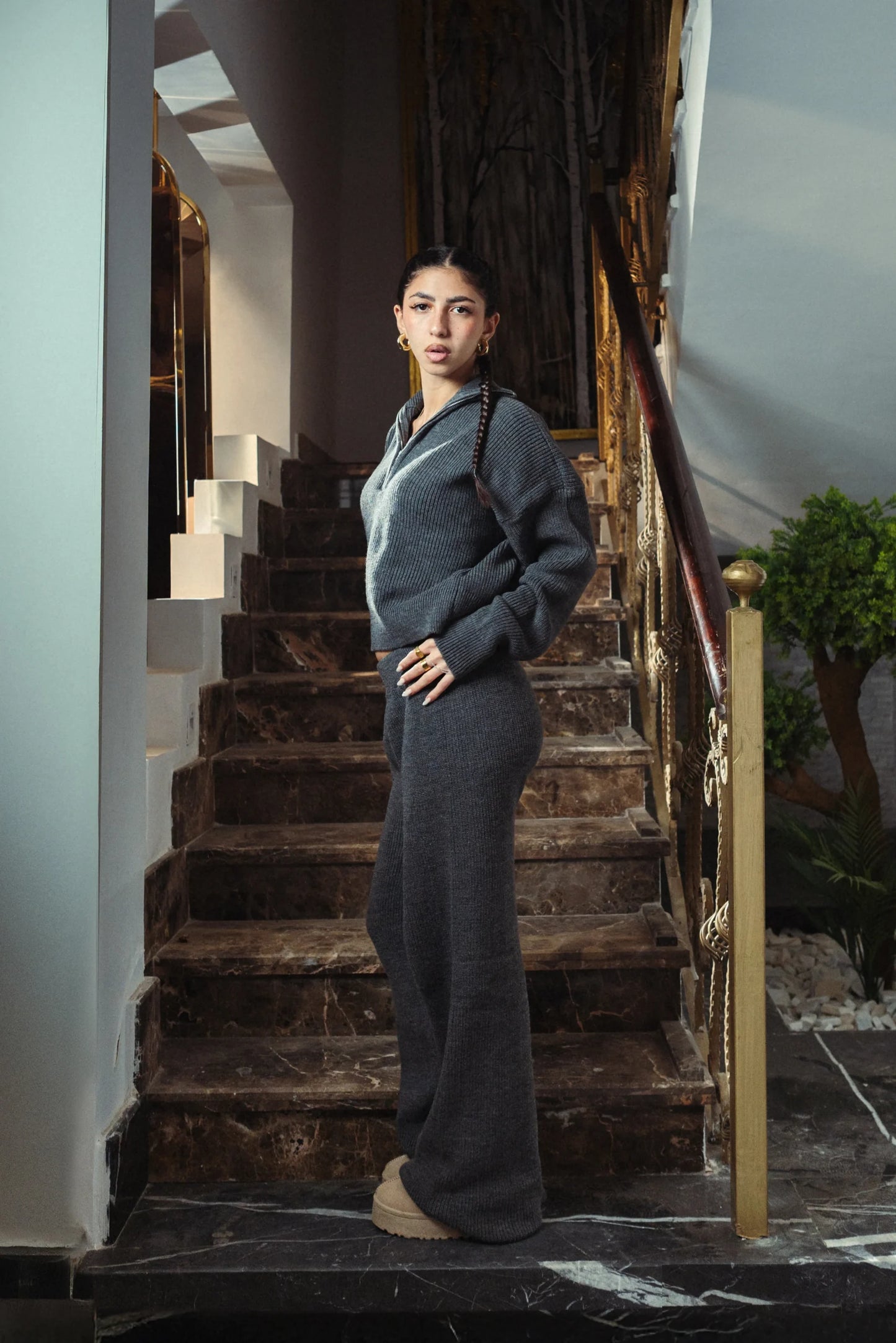 Storm Dust Quarter Zip Knitted Set