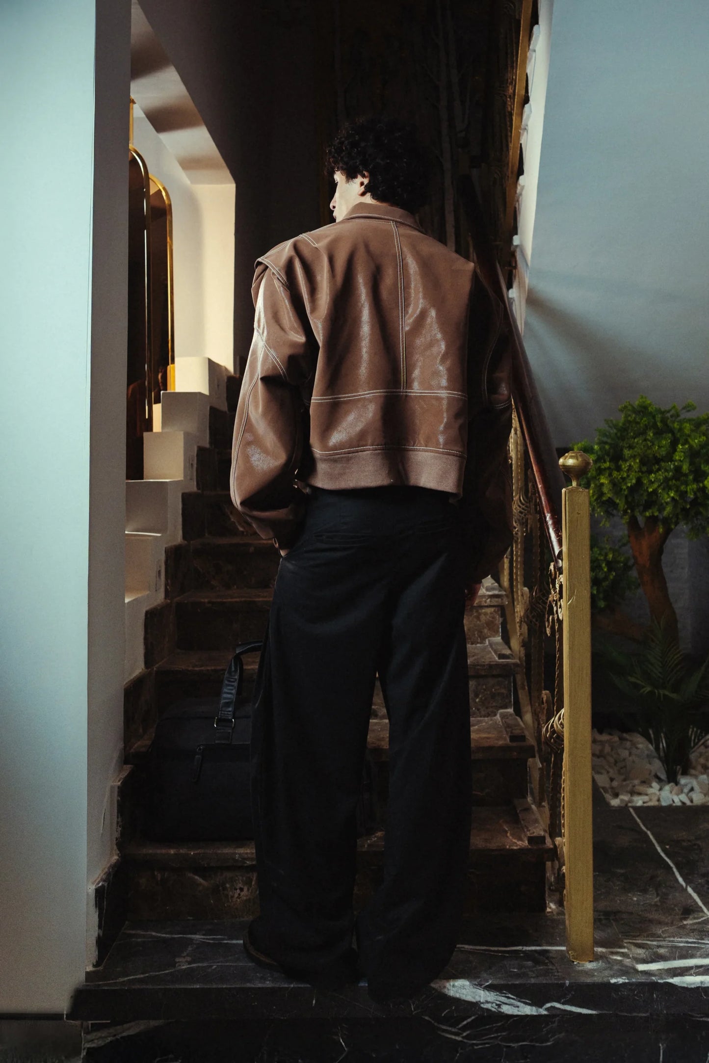 Burnt Ochre Stitched Leather Jacket