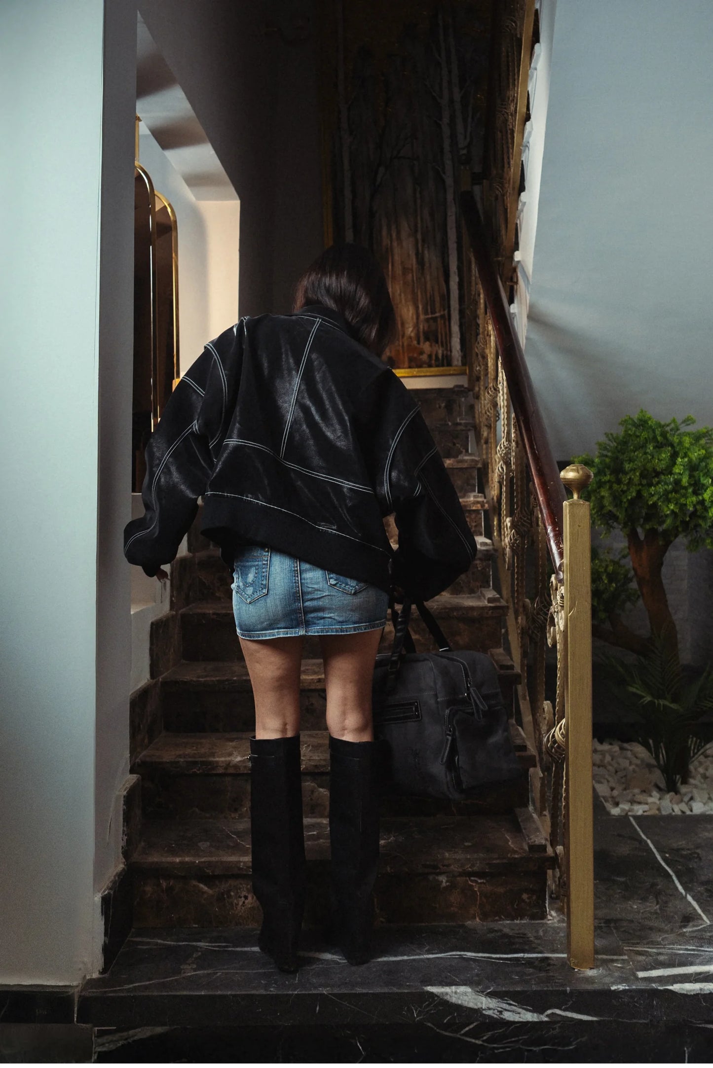 Black Stitched Leather Jacket