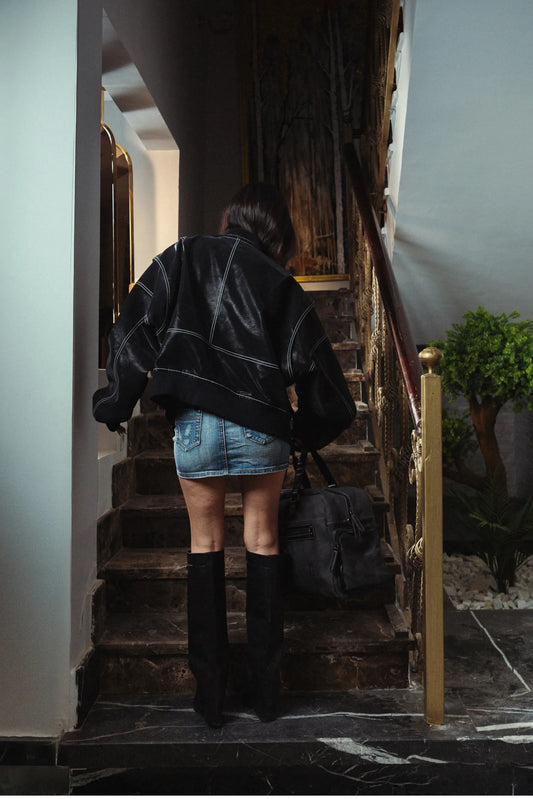 Black Stitched Leather Jacket