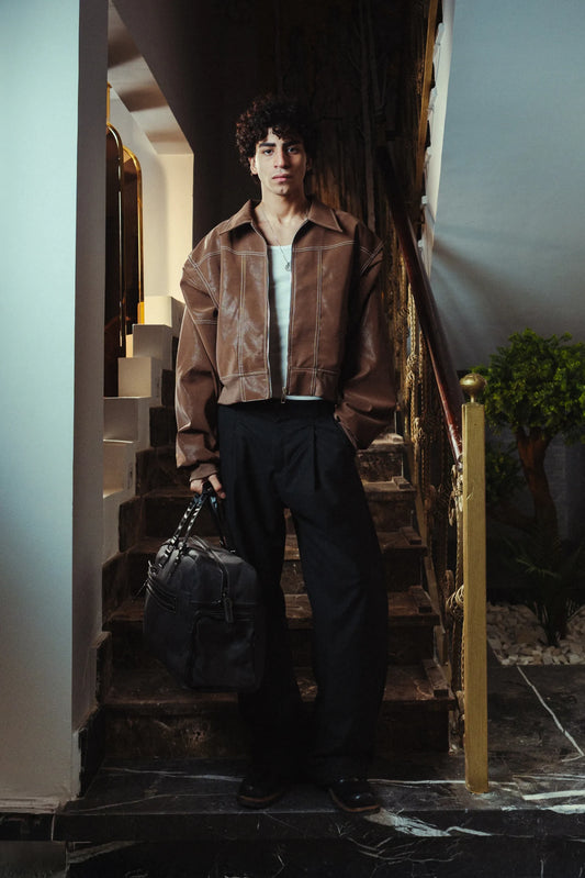 Burnt Ochre Stitched Leather Jacket