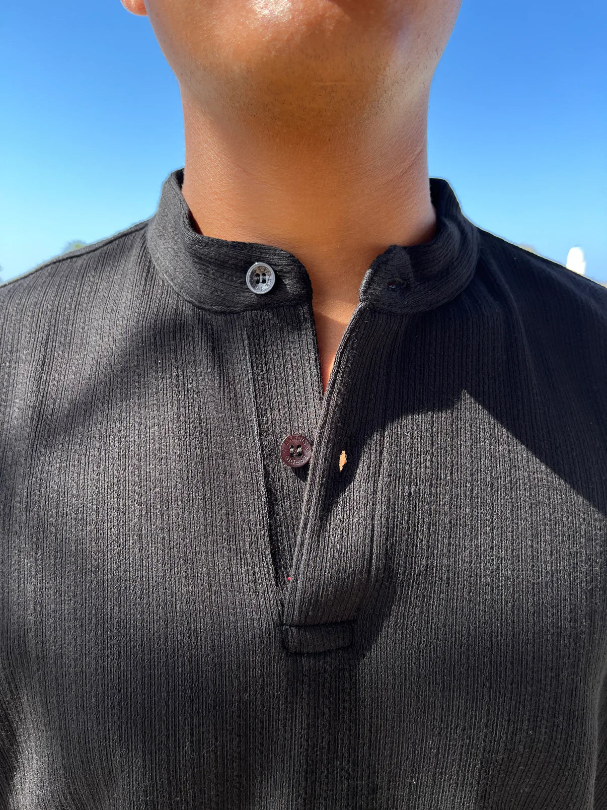 Textured Shirt With A Band Collar