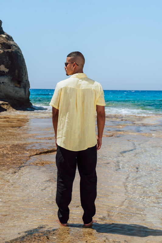 Butter Yellow Short Sleeve Linen Shirt