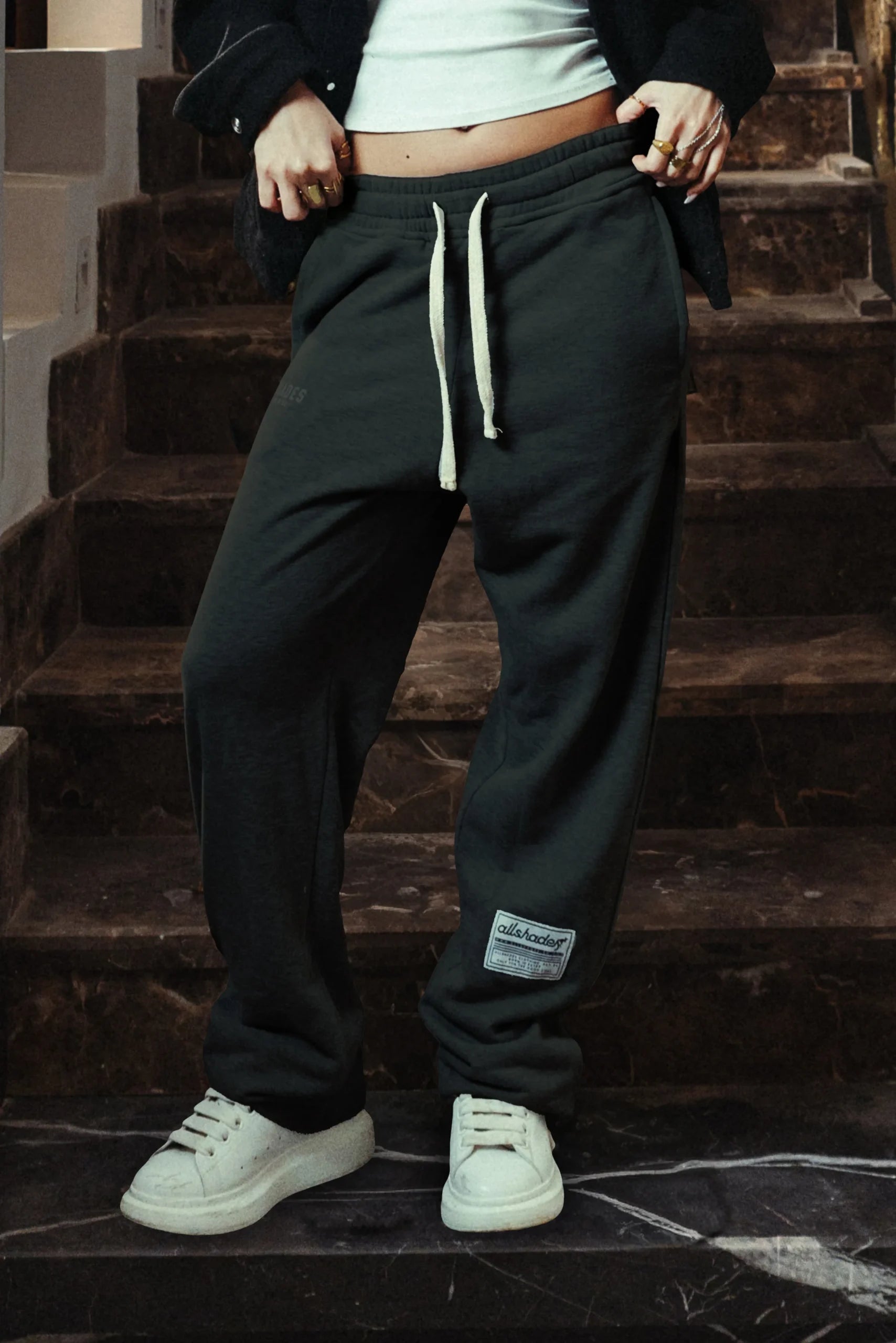 Black Patched Straight Leg Sweatpants