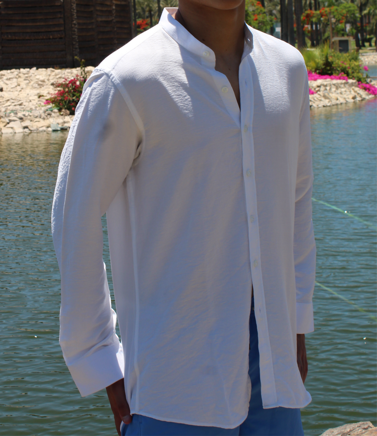 Linen Shirt With A Band Collar