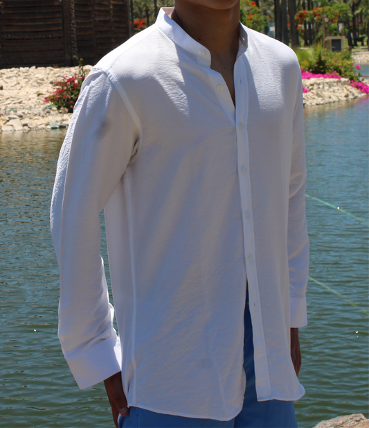 Linen Shirt With A Band Collar