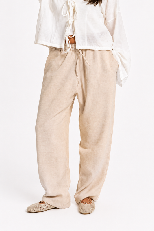 Women's Beige Linen Pants