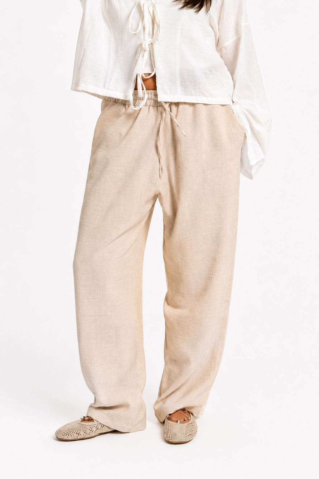 Women's Beige Linen Pants