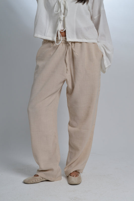 Women's Beige Linen Pants