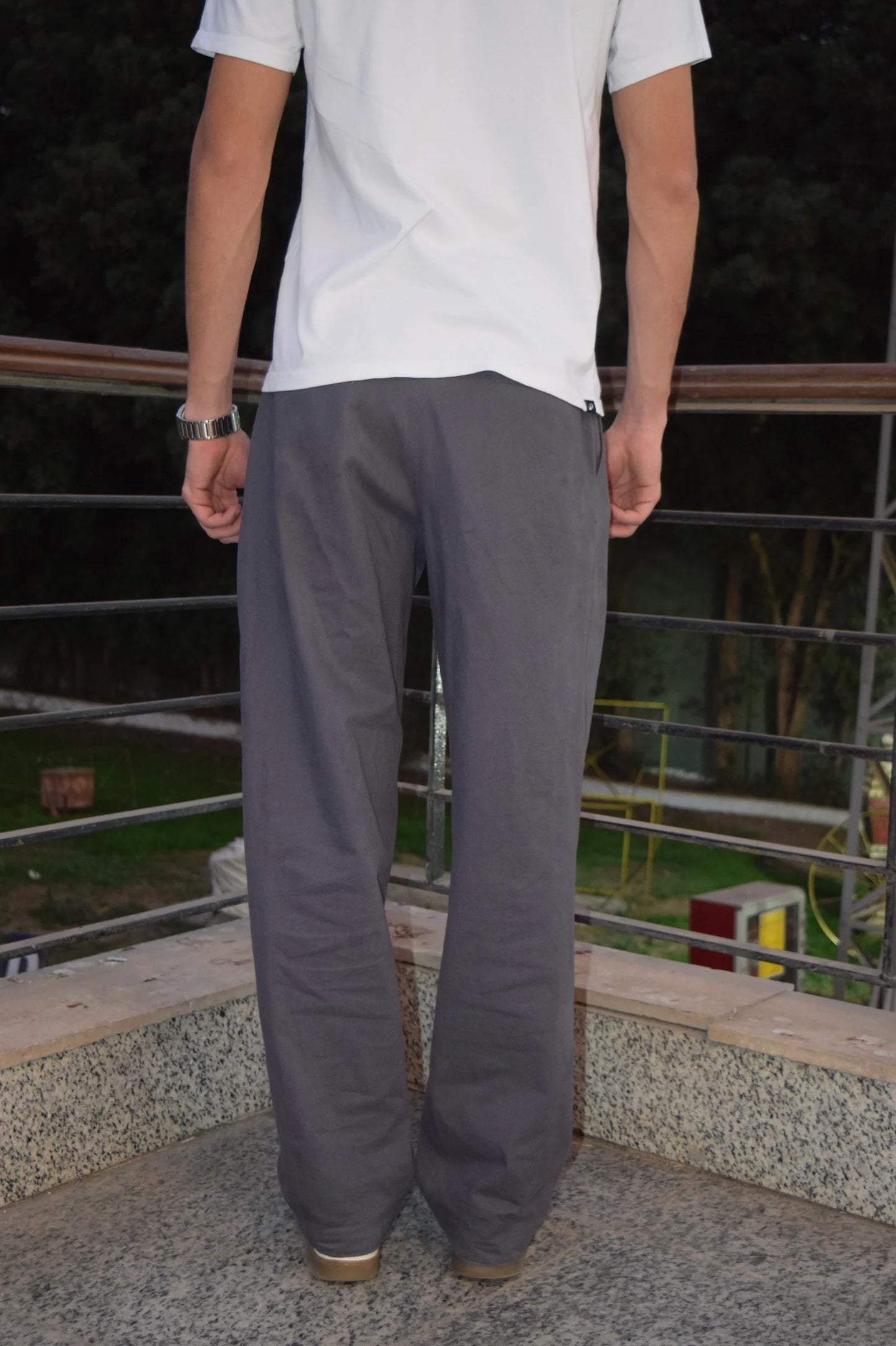 GREY PLEATED GABARDINE PANTS
