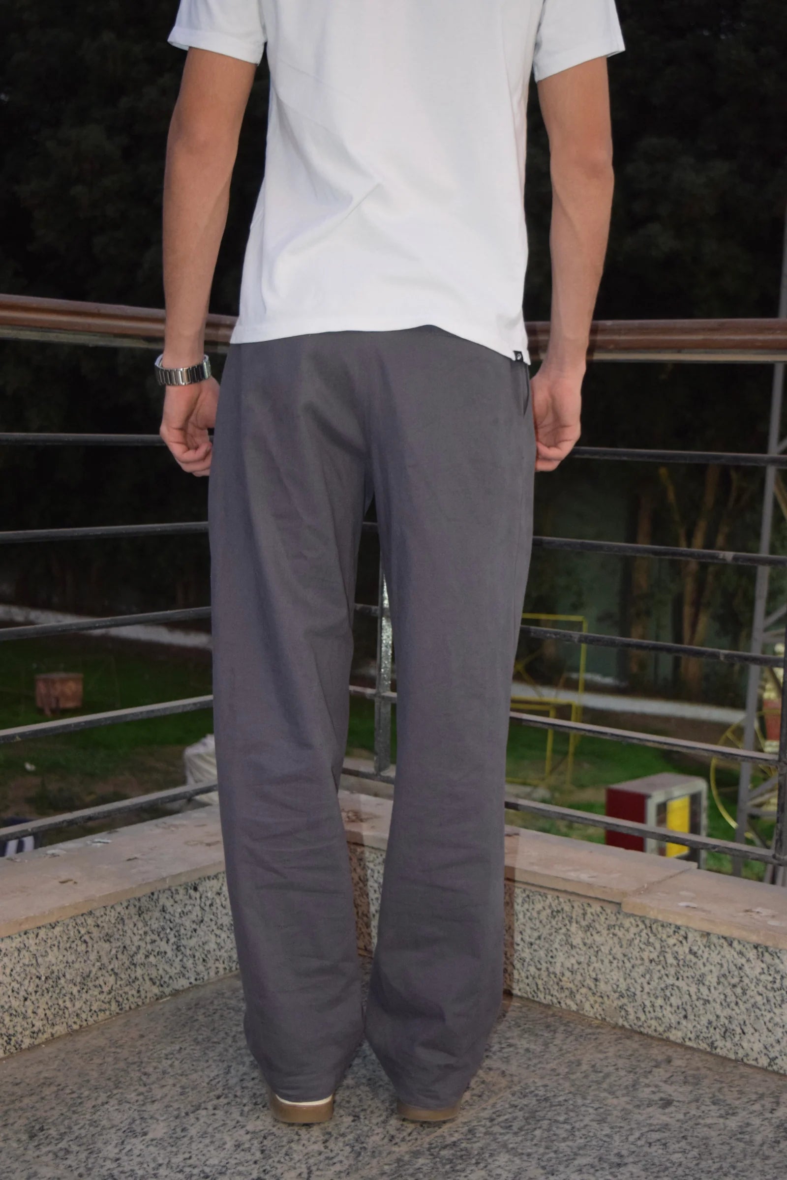 GREY PLEATED GABARDINE PANTS