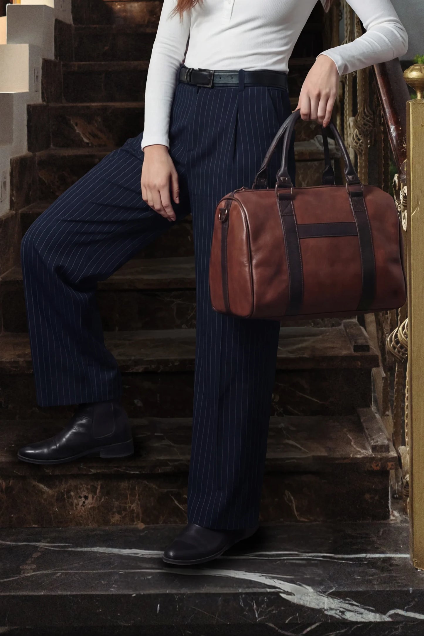 Striped Navy Pleated Tailor Pants
