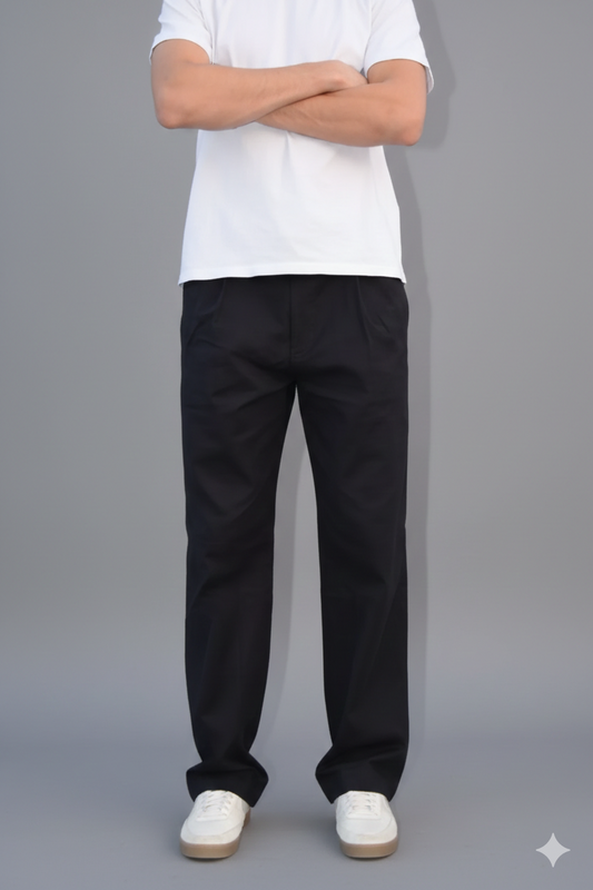 BLACK PLEATED GABARDINE PANTS