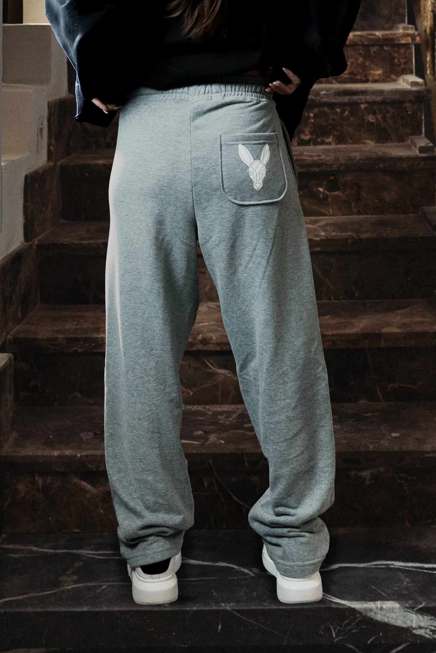 Heather Gray Patched Straight Leg Sweatpants