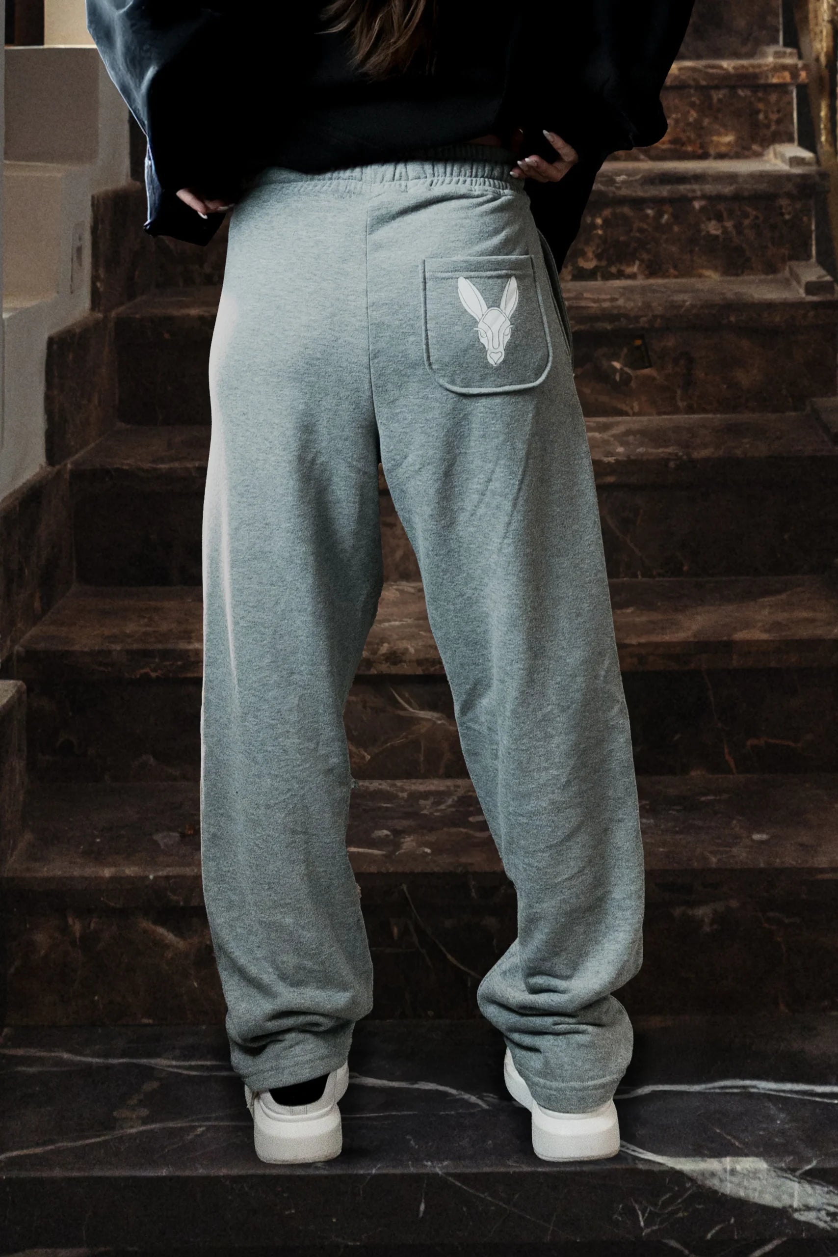 Heather Gray Patched Straight Leg Sweatpants