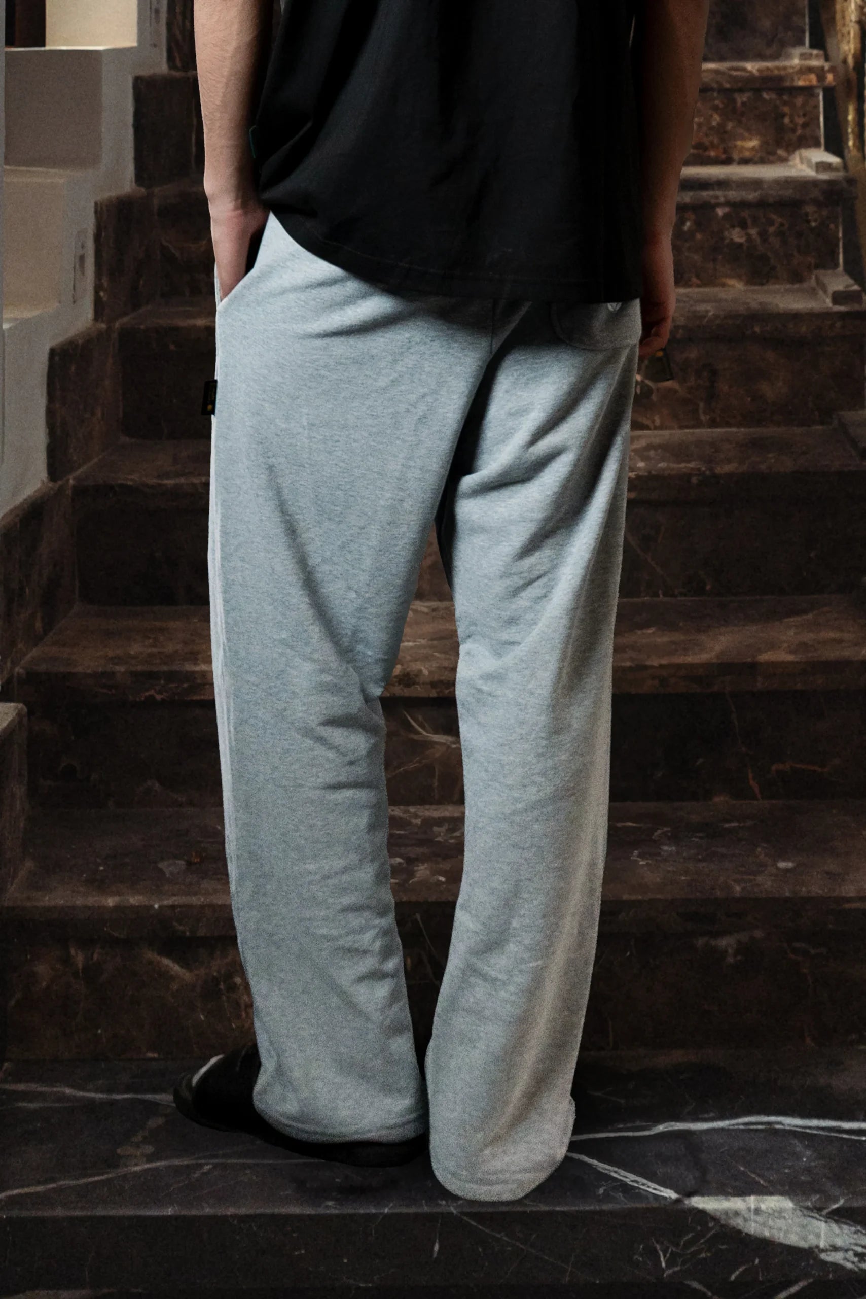 Heather Gray Patched Straight Leg Sweatpants