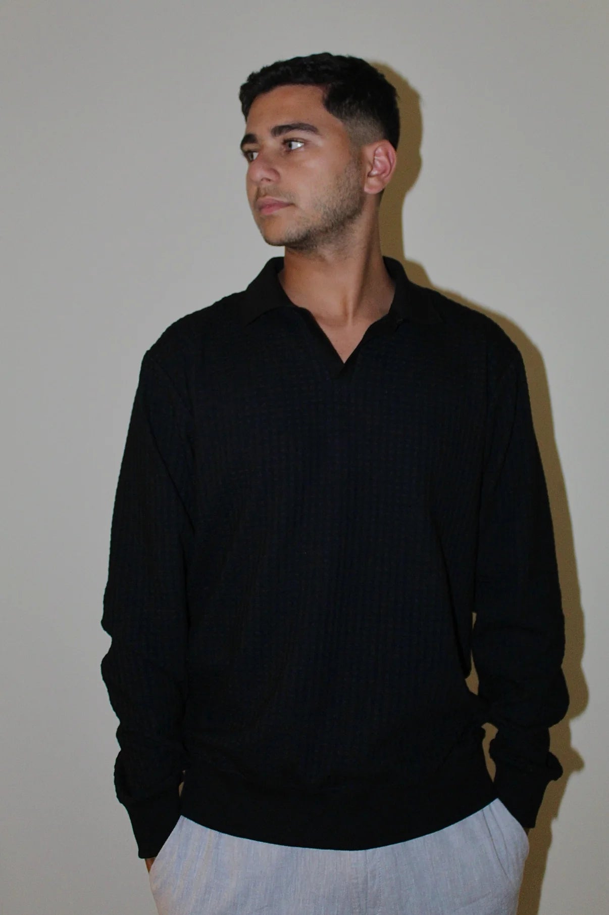 Textured Polo Sweater