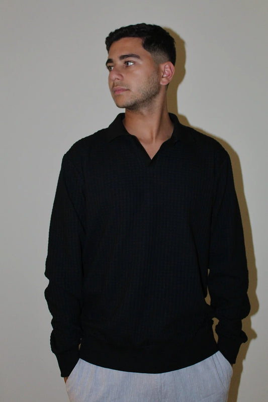 Textured Polo Sweater