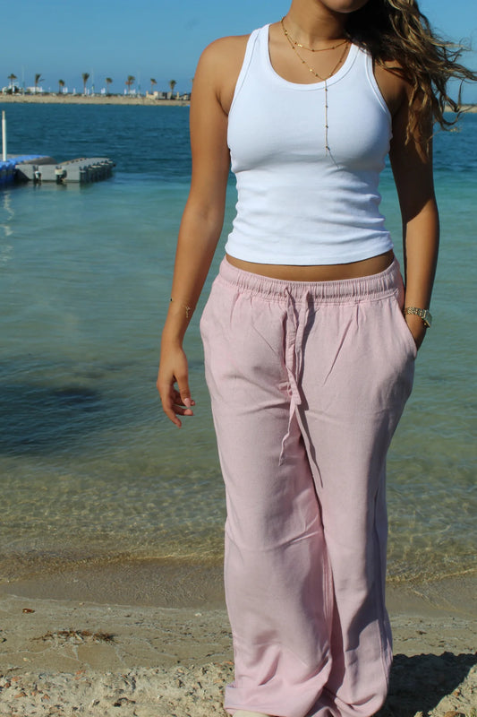 Linen blend pink pants