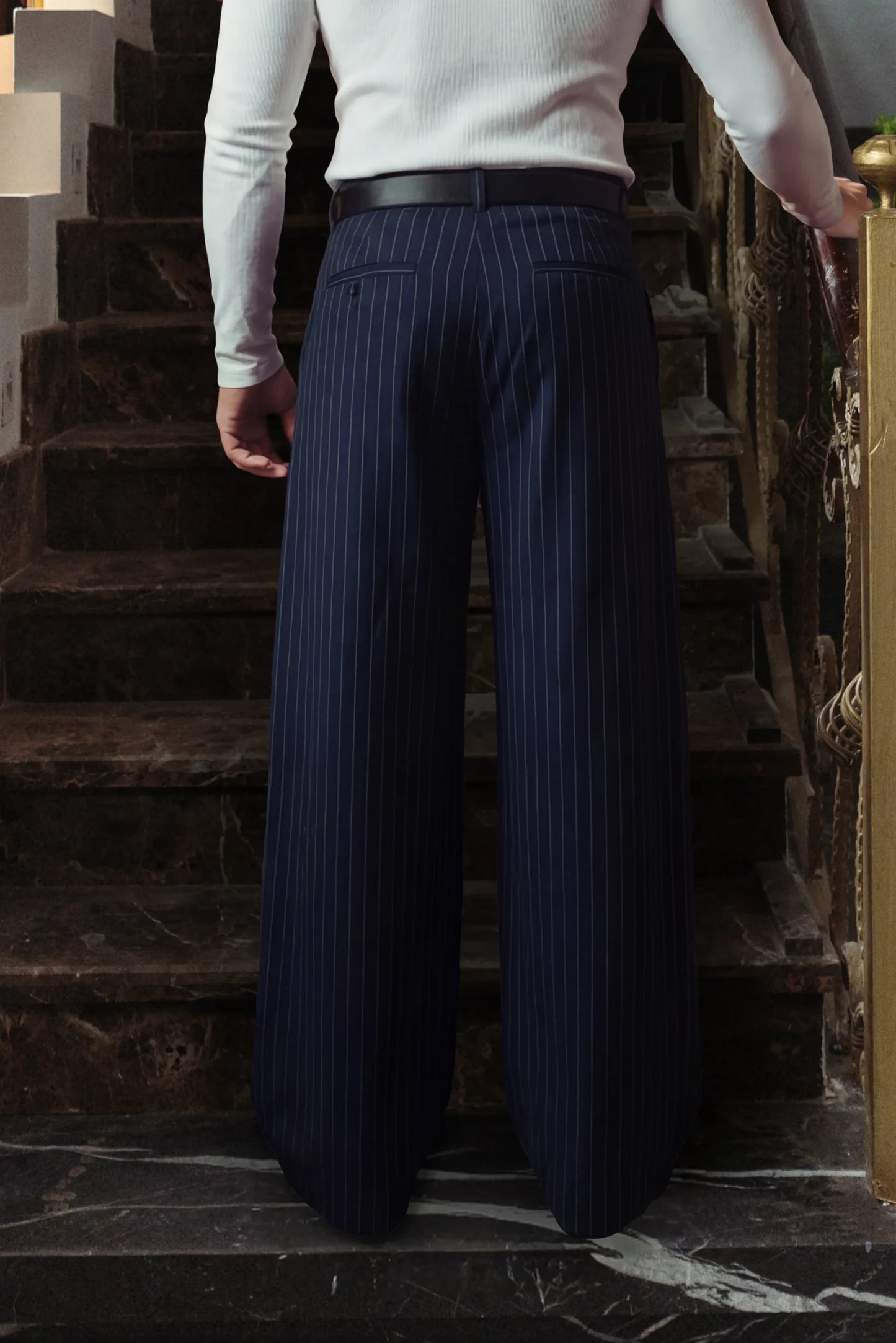 Striped Navy Pleated Tailor Pants