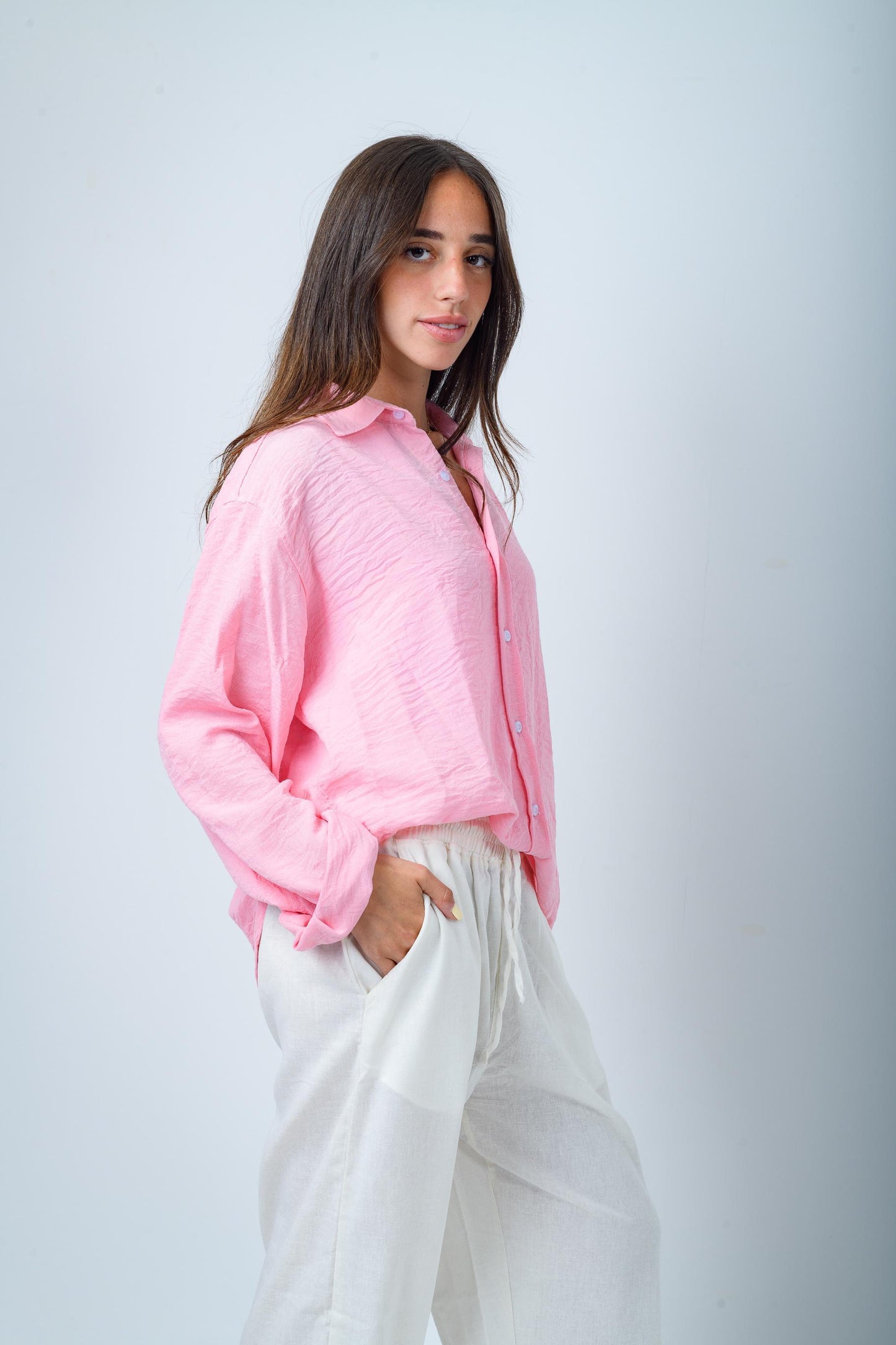 Women's Baby Pink Linen Shirt