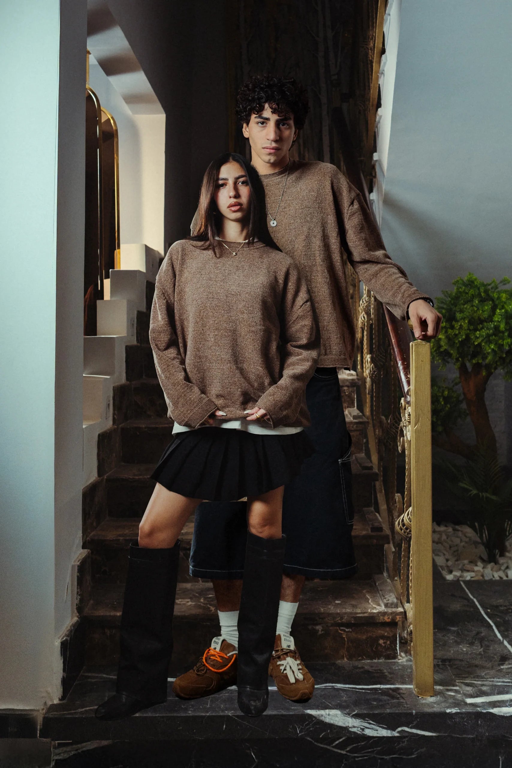 Forest Brown Velvet Knitted Crewneck
