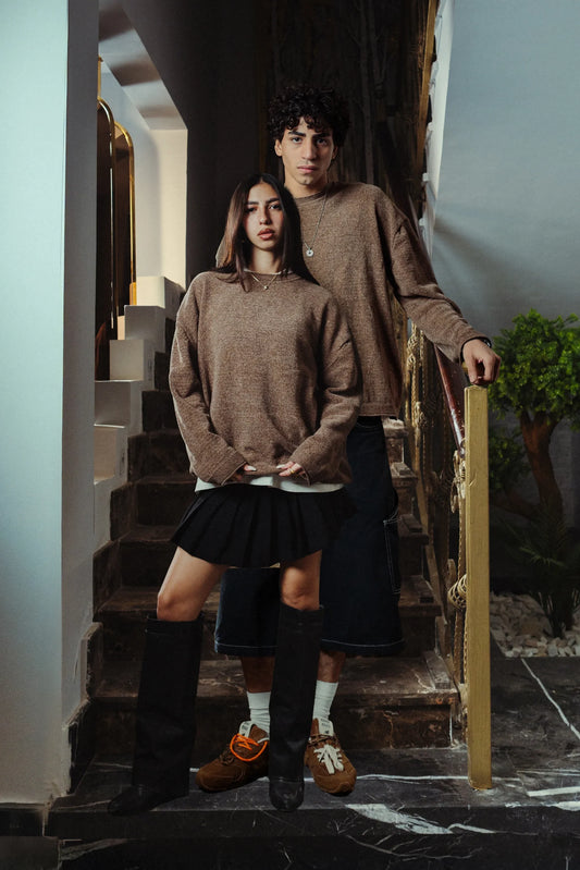 Forest Brown Velvet Knitted Crewneck
