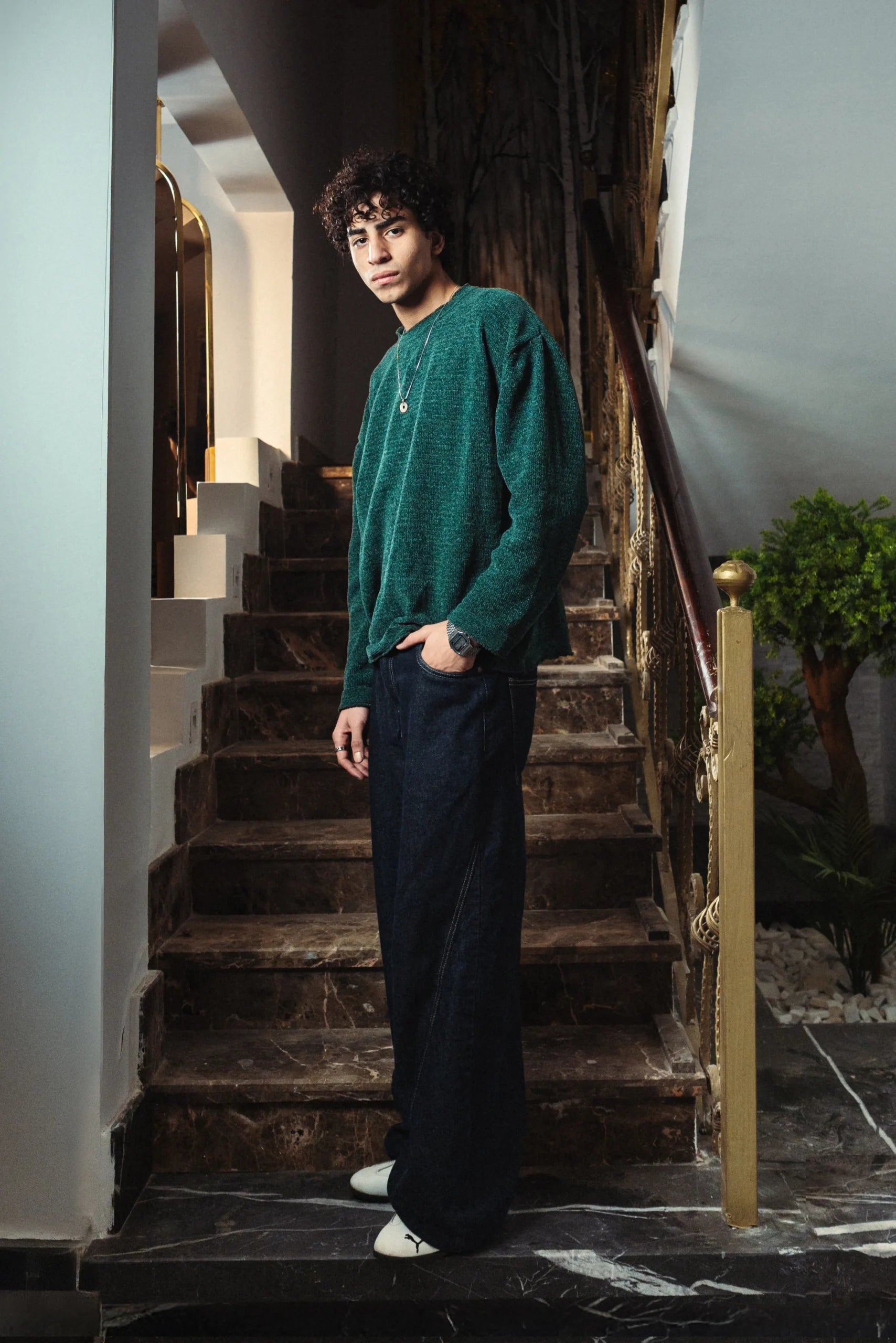 Mineral Green Velvet Knitted Crewneck
