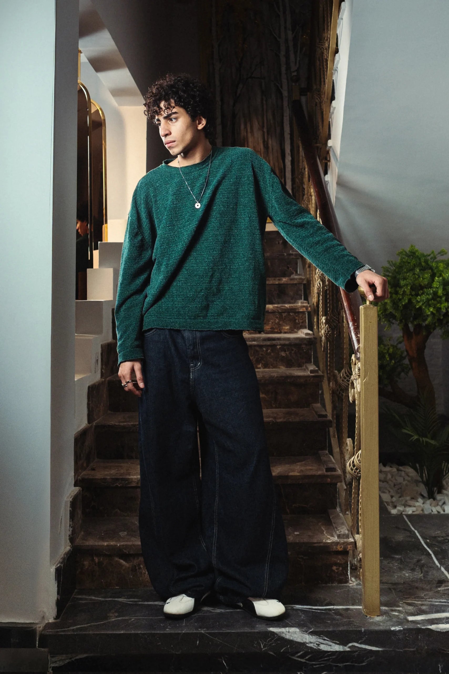 Mineral Green Velvet Knitted Crewneck