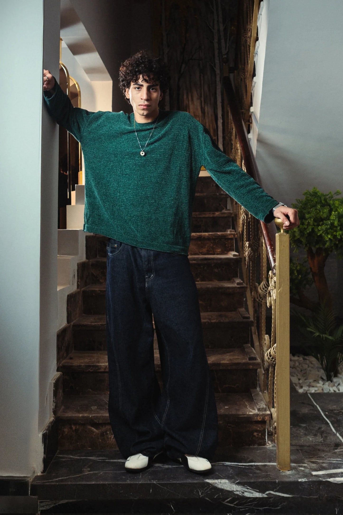 Mineral Green Velvet Knitted Crewneck