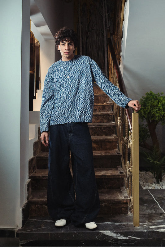 Navy Marl Velvet Knitted Crewneck