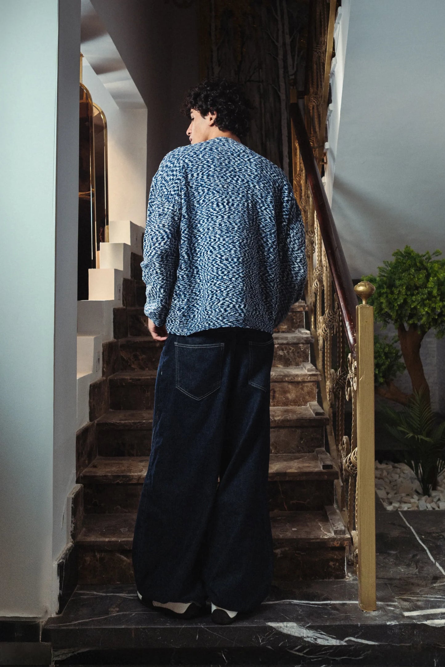 Navy Marl Velvet Knitted Crewneck