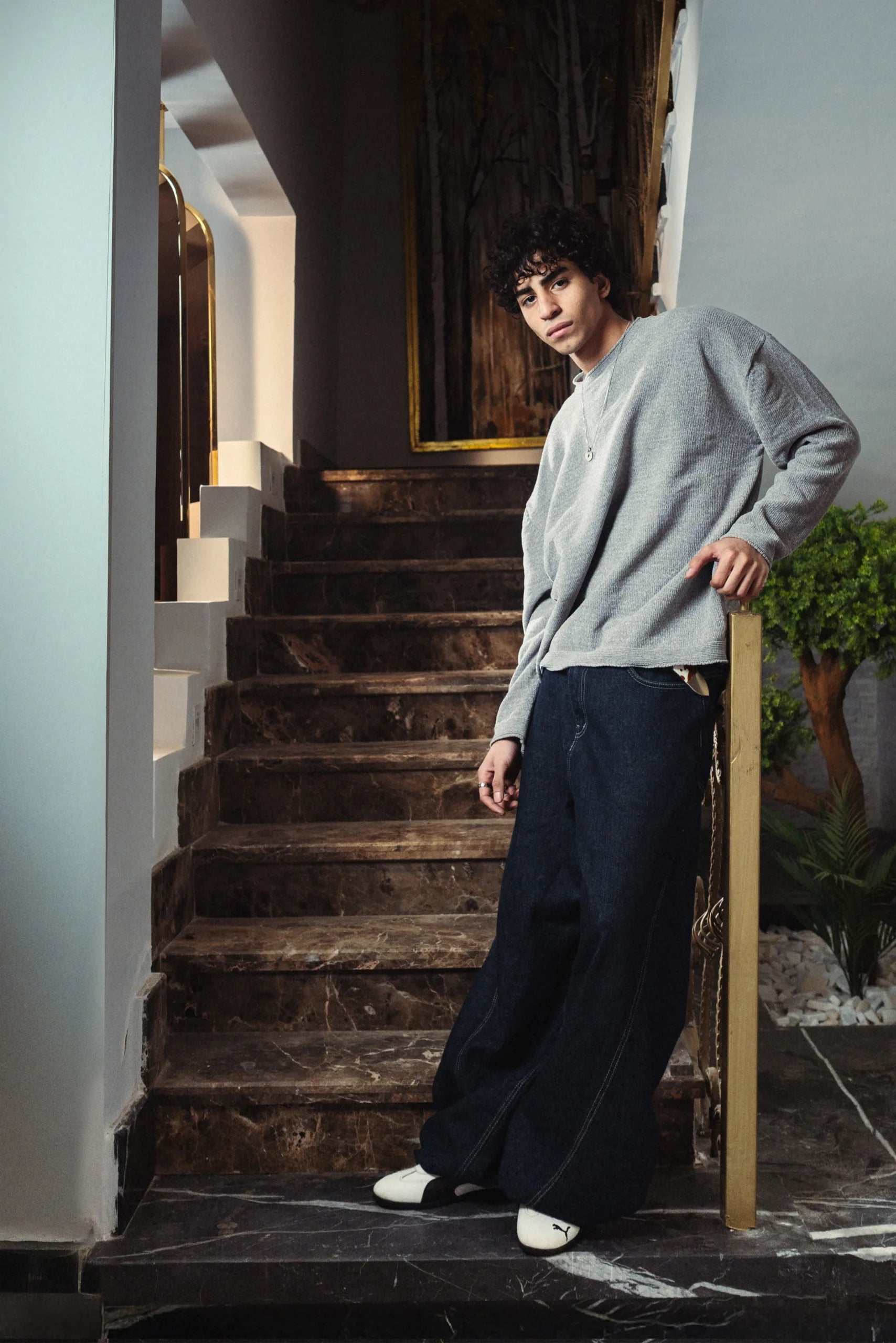 Glacier Gray Velvet Knitted Crewneck