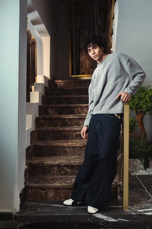 Glacier Gray Velvet Knitted Crewneck