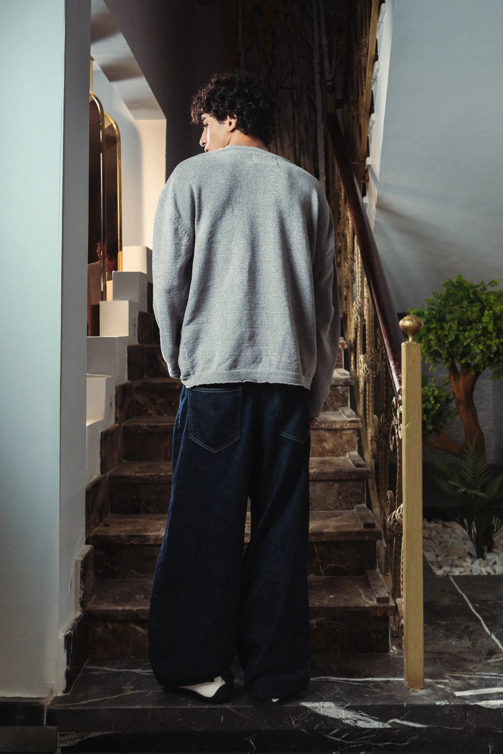 Glacier Gray Velvet Knitted Crewneck