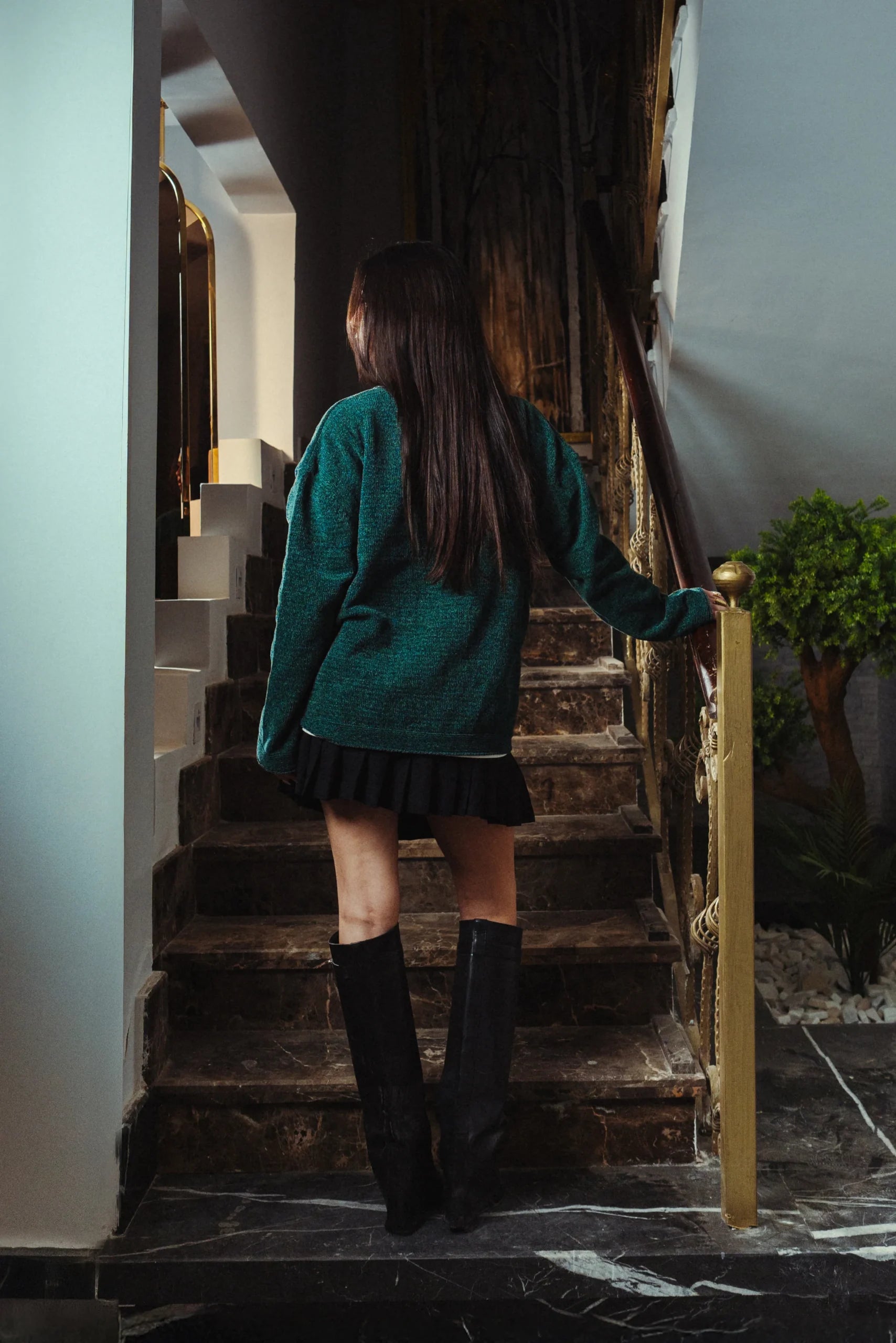 Mineral Green Velvet Knitted Crewneck