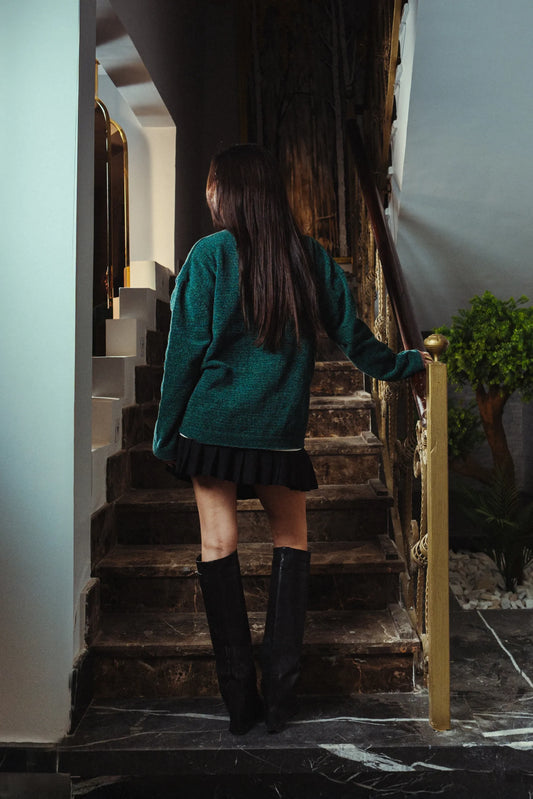 Mineral Green Velvet Knitted Crewneck