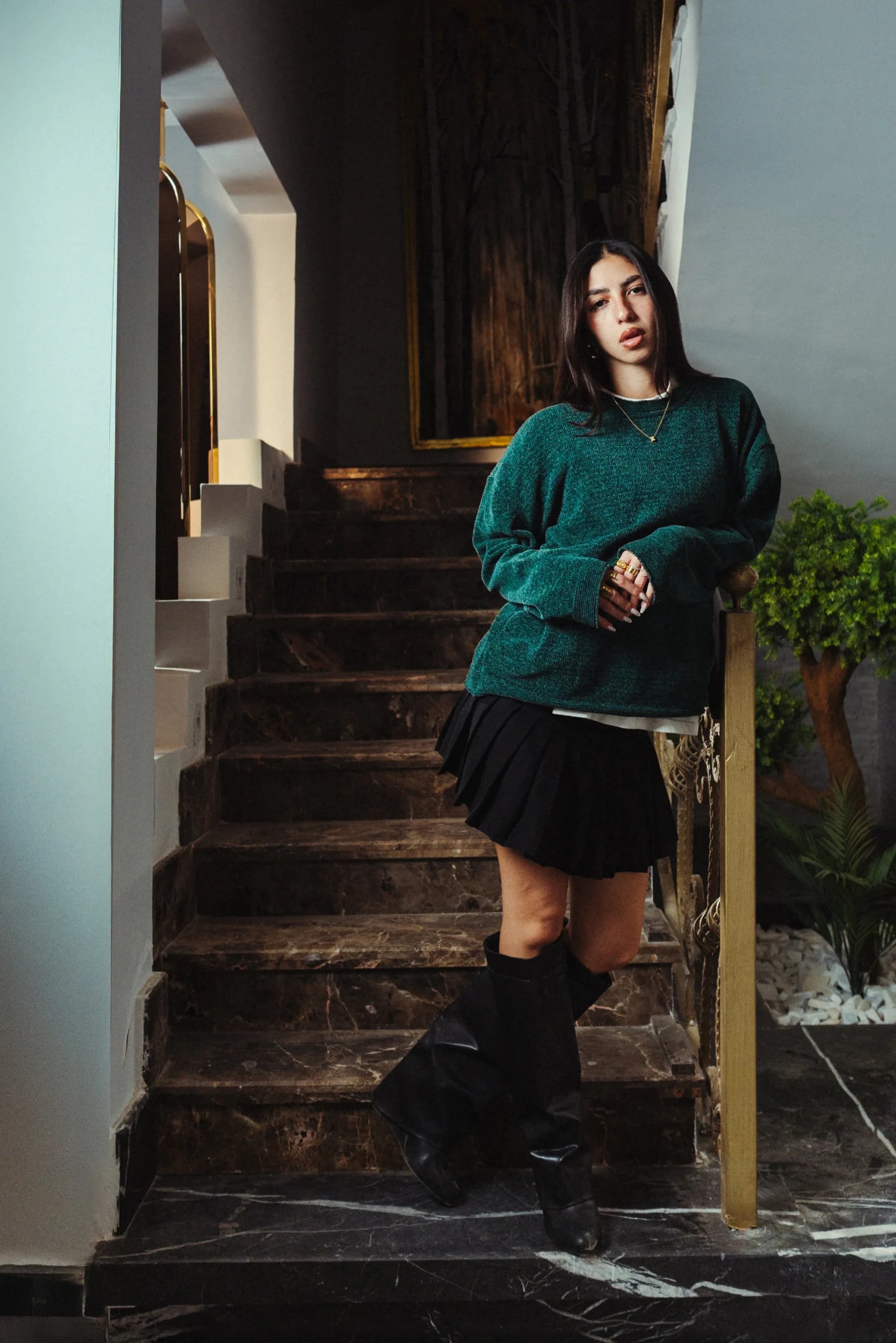 Mineral Green Velvet Knitted Crewneck
