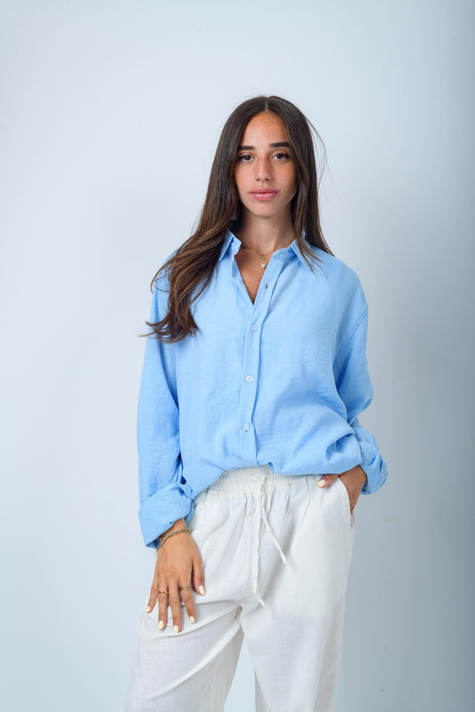 Women's Baby Blue Linen Shirt