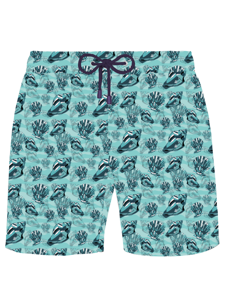 Teal Conchas Swim Shorts - Adults