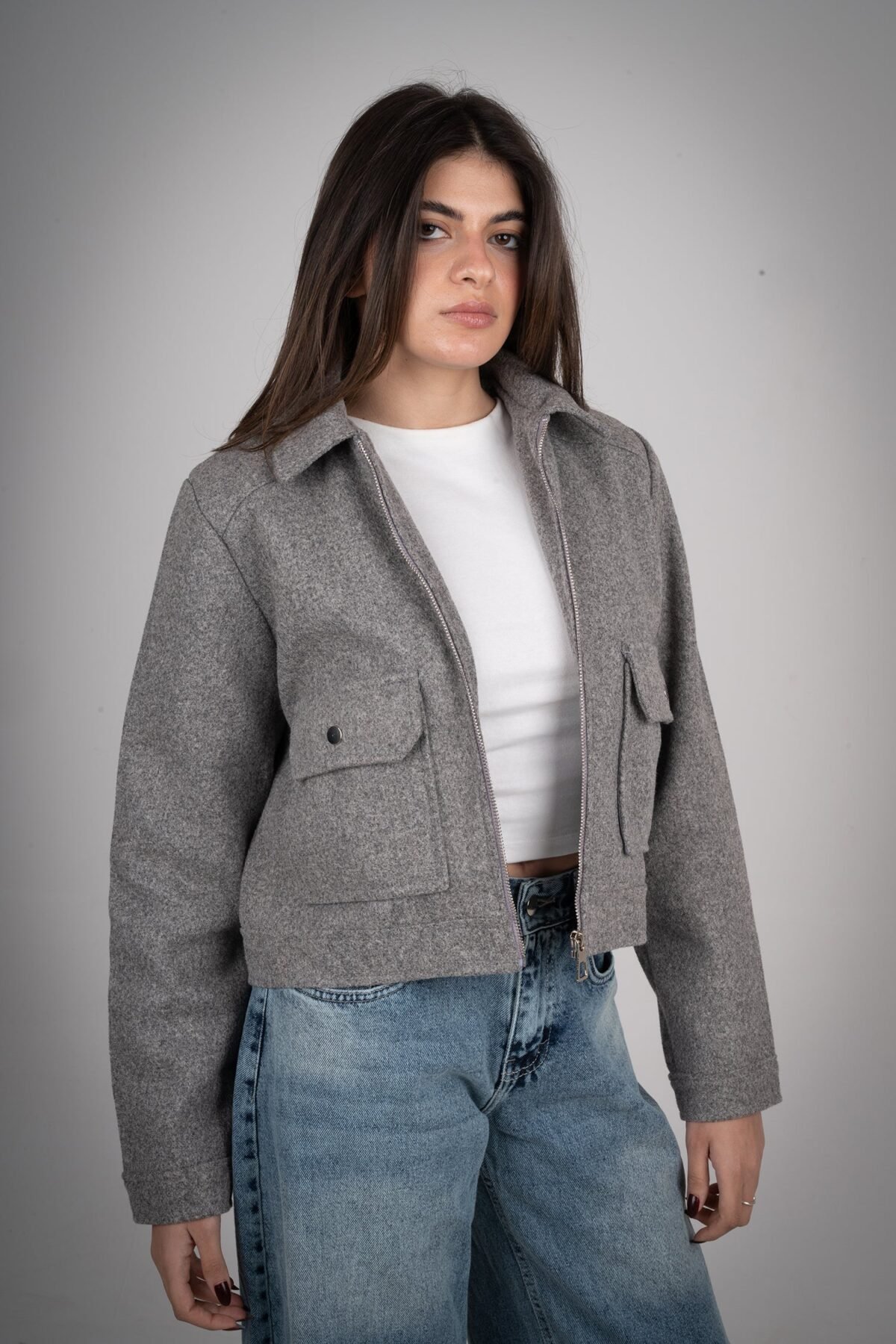 Grey Pocketed Broadcloth jacket - Image 2