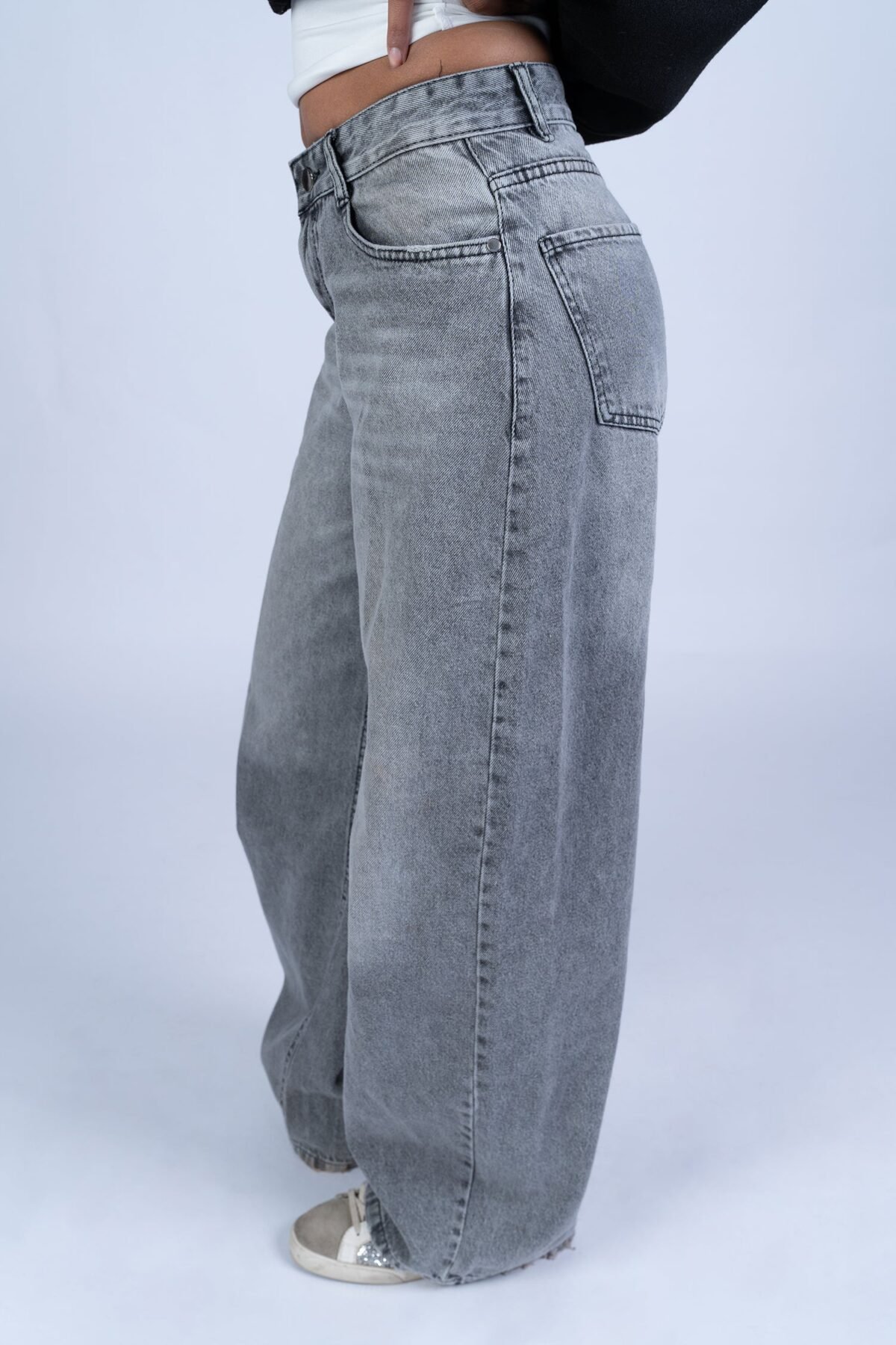 Light Grey Low Waist Baggy Jeans - Image 3