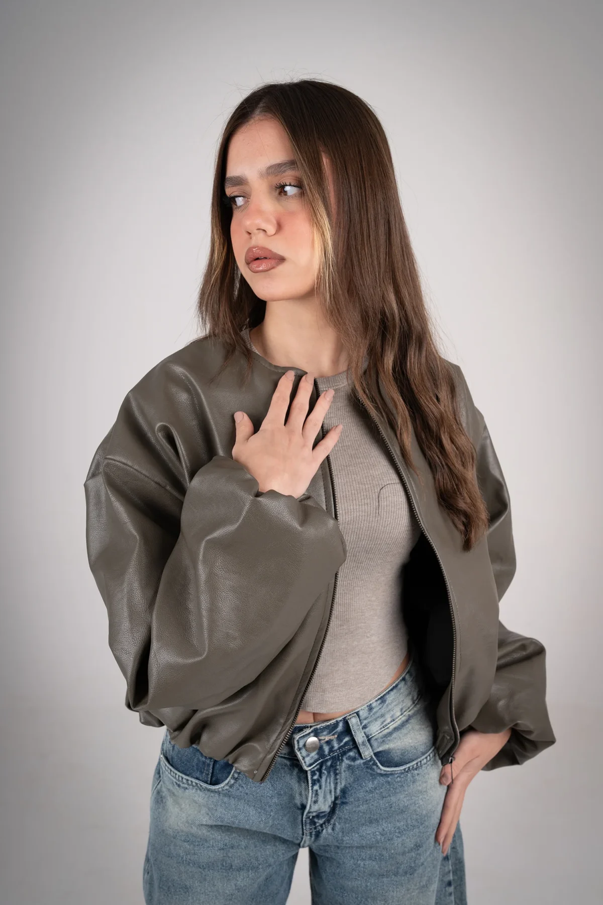 Olive Leather Jacket - Image 2